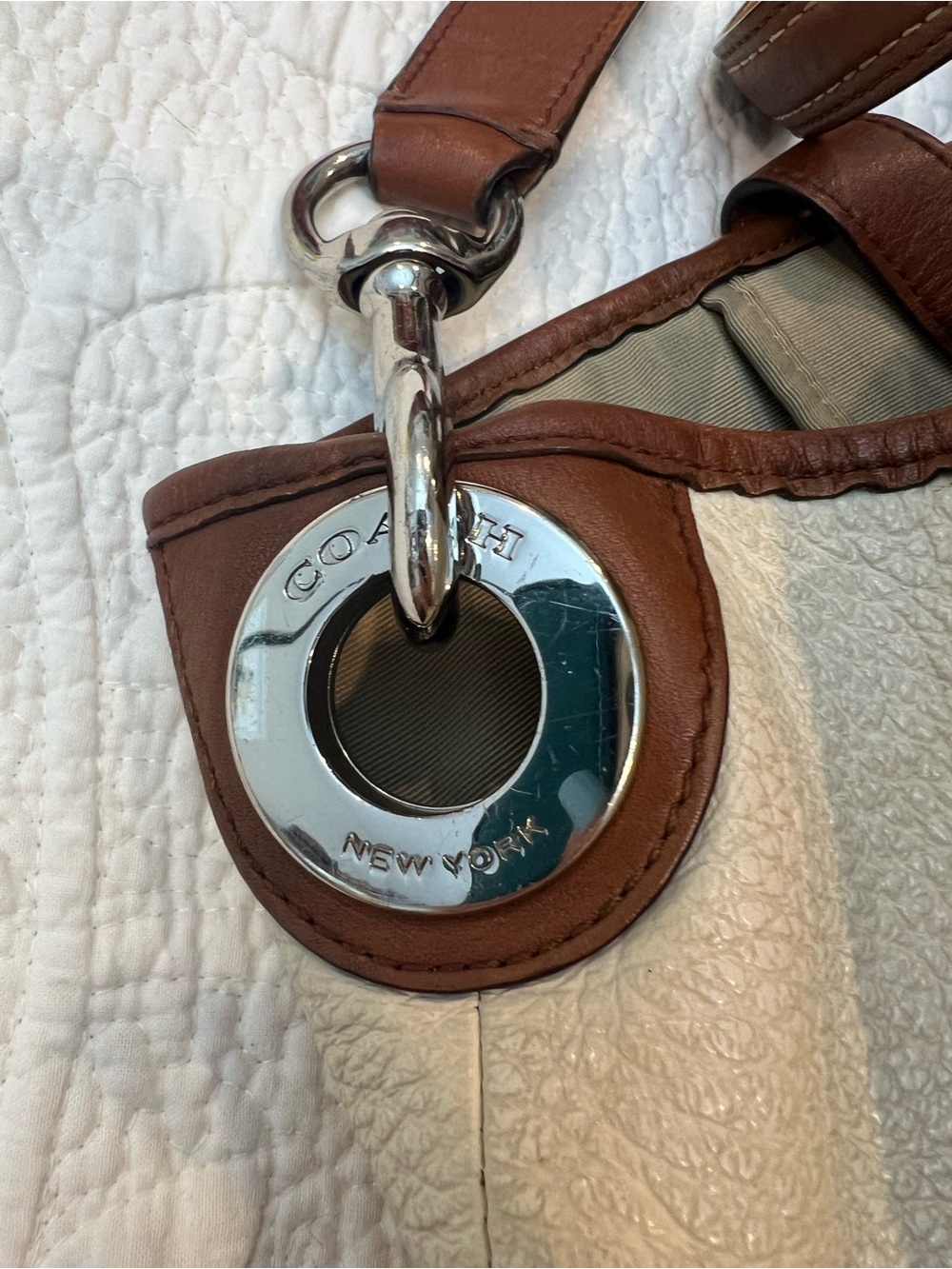 Coach Cream and Brown Leather Two-Tone Tote - Picture 4 of 15